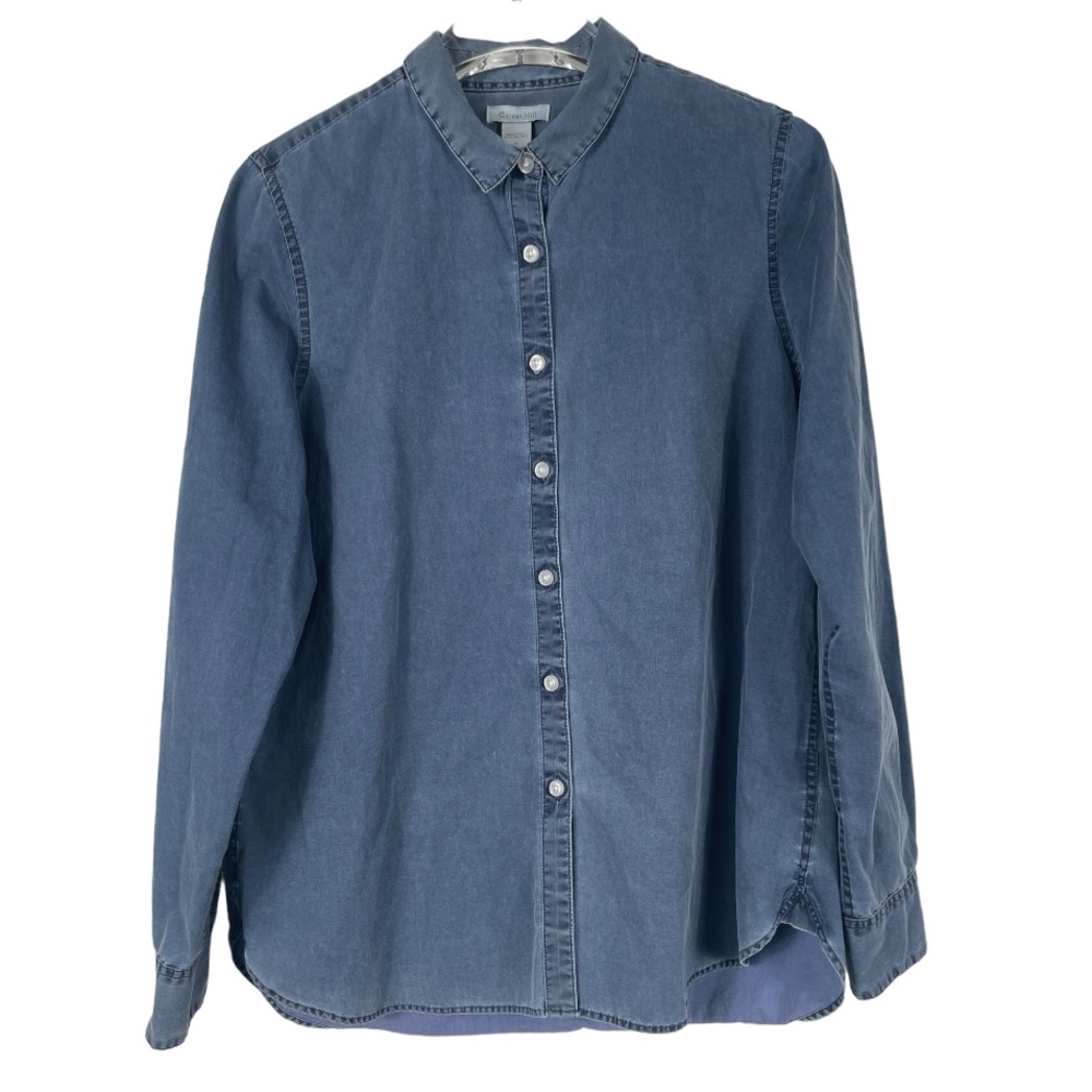 Garnet Hill Chambray Denim Shirt Long Sleeves Button-Down Cabincore Size 10